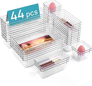 4-Size Clear Versatile Plastic Drawer Organizers Set 44 PCS